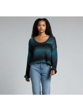 Ecote Urban Outfitters Blue Green Ombre Striped Crop Oversize Boxy Sweater XS